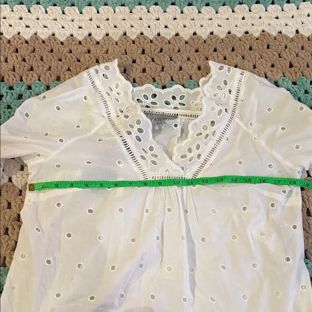 Daniel Rainn White Eyelet BoHo Bohemian Peasant Blouse Top Shirt Womans sz Small - Picture 6 of 10